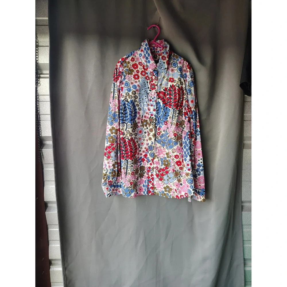 Talbots Petites Floral Button Down Shirt Long Sleeve Multi Color Size P